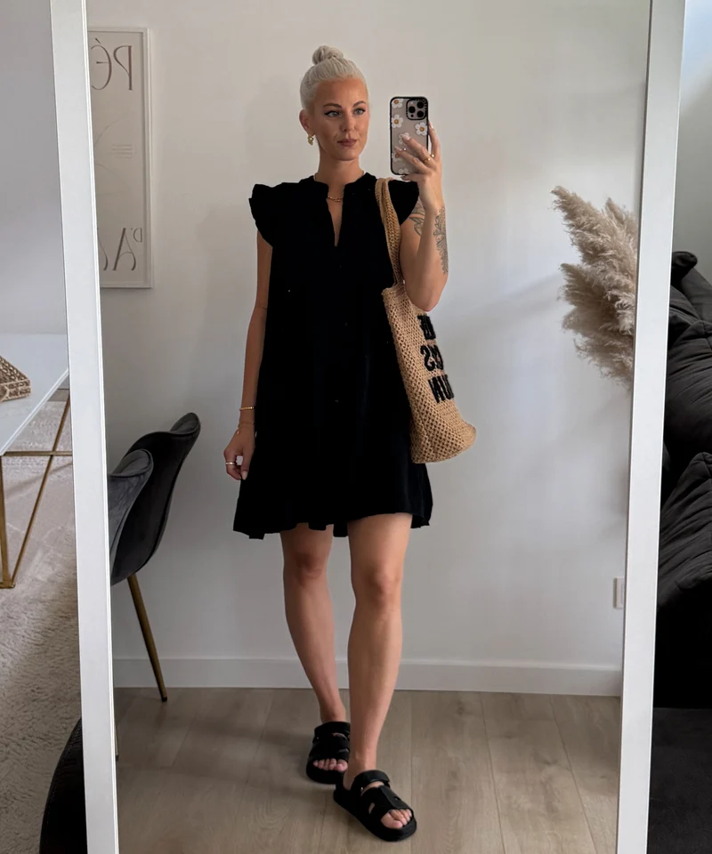 Musselin Kleid Inesa Uni Schwarz