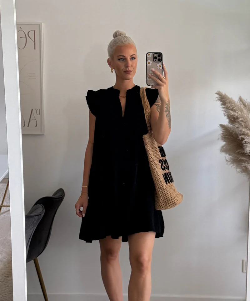Musselin Kleid Inesa Uni Schwarz