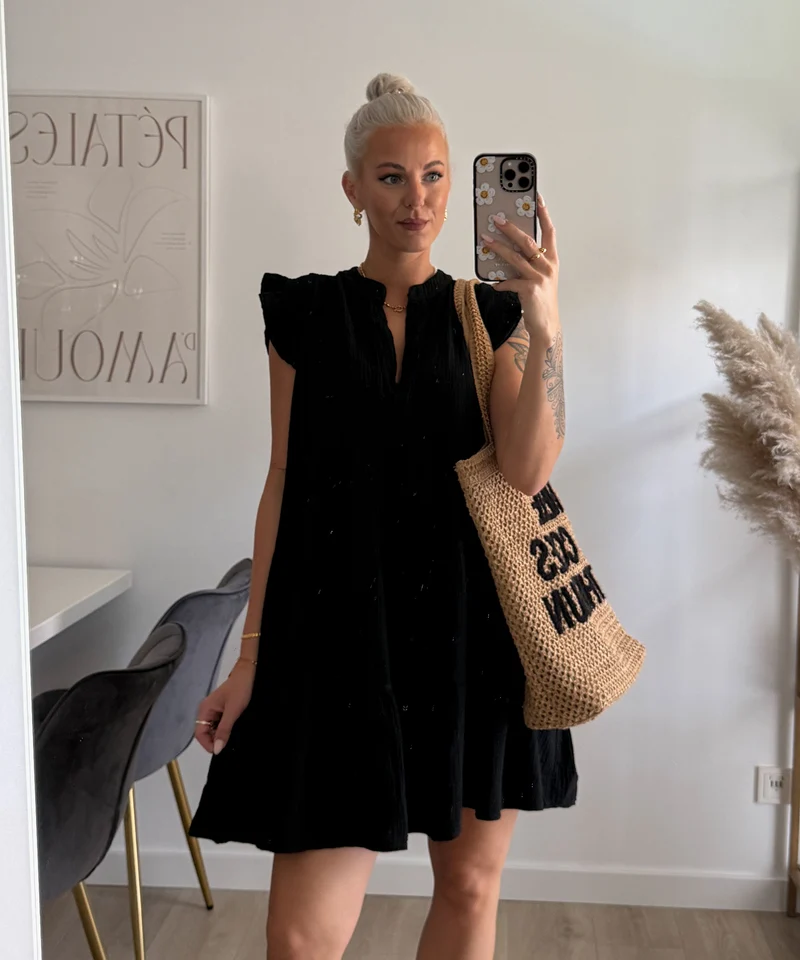 Musselin Kleid Inesa Uni Schwarz