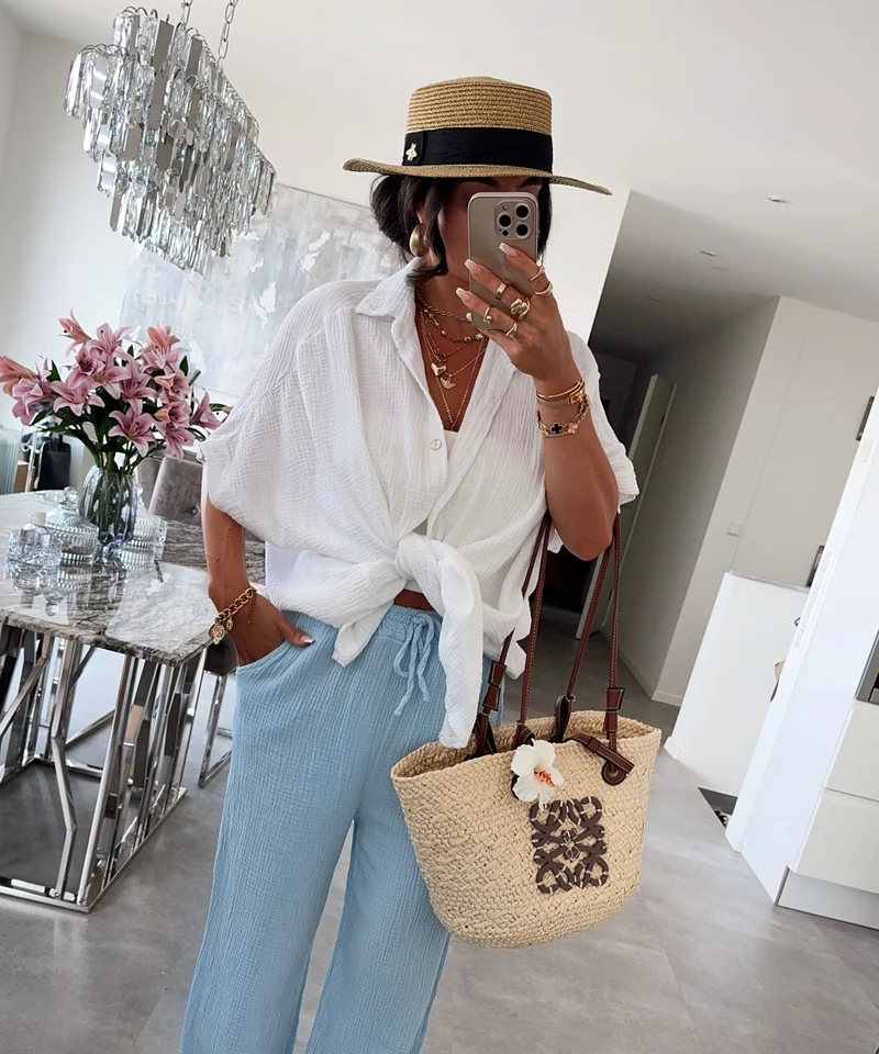 Oversize Musselin Kurzarmhemd Romy Weiß
