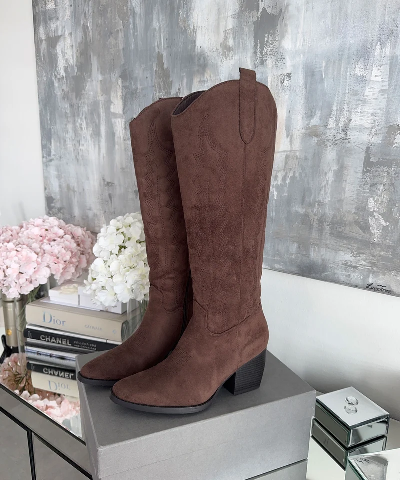 Cowboy Stiefel Selenay Dunkelbraun Hoch