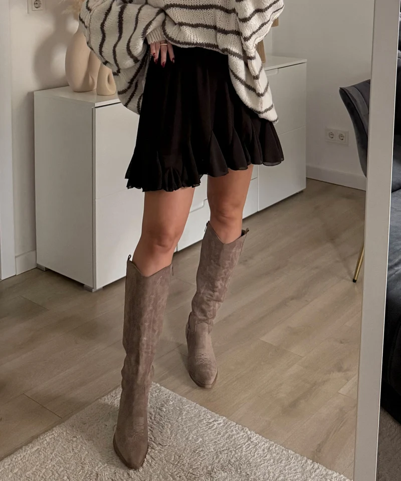 Cowboy Stiefel Selenay Taupe Hoch