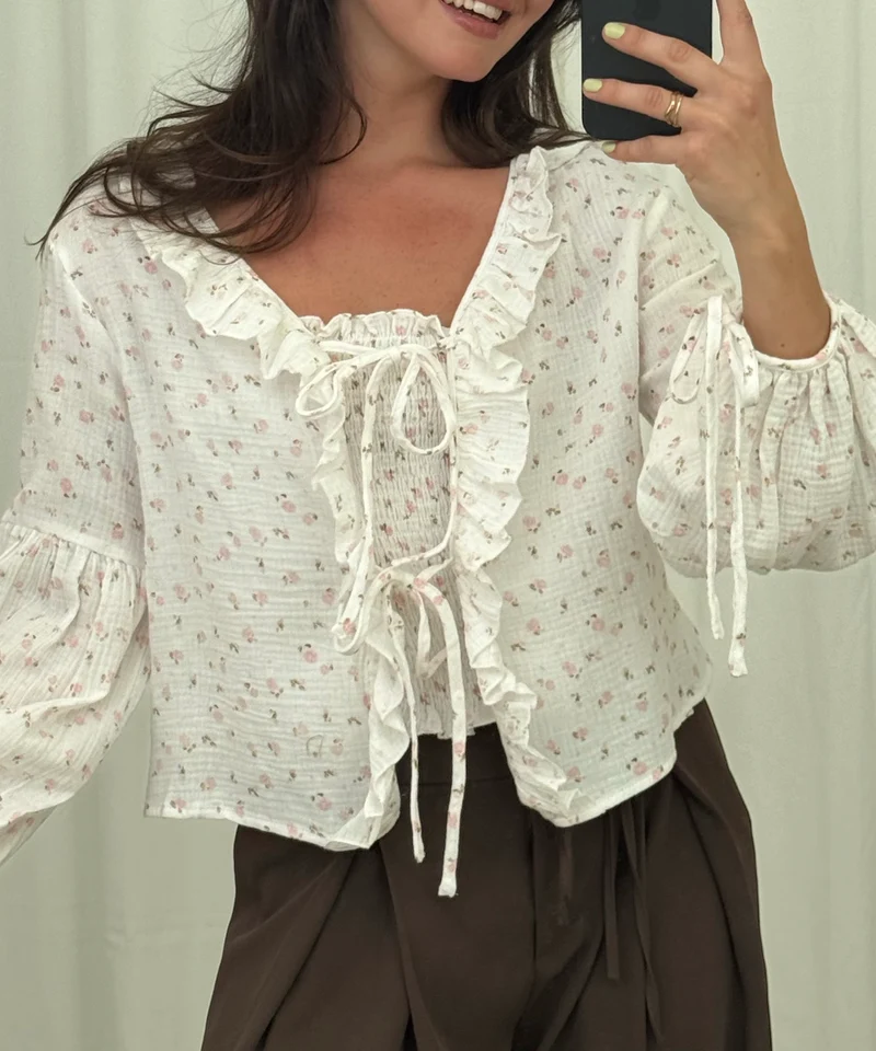 Musselin Bluse Solea Weiß Rosa