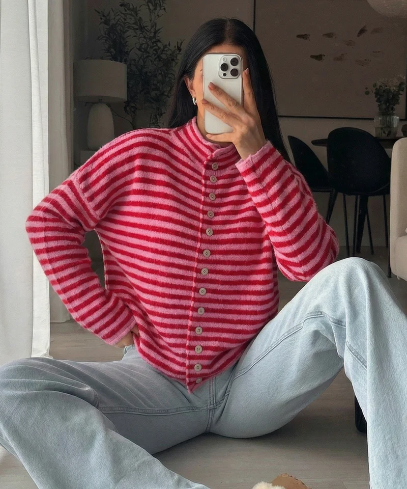 Cardigan Felicia Streifen Rot Pink