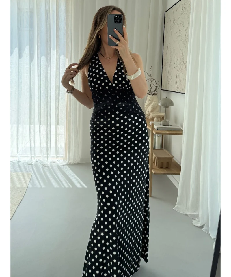 Maxi Kleid Gabriela Punkte Schwarz