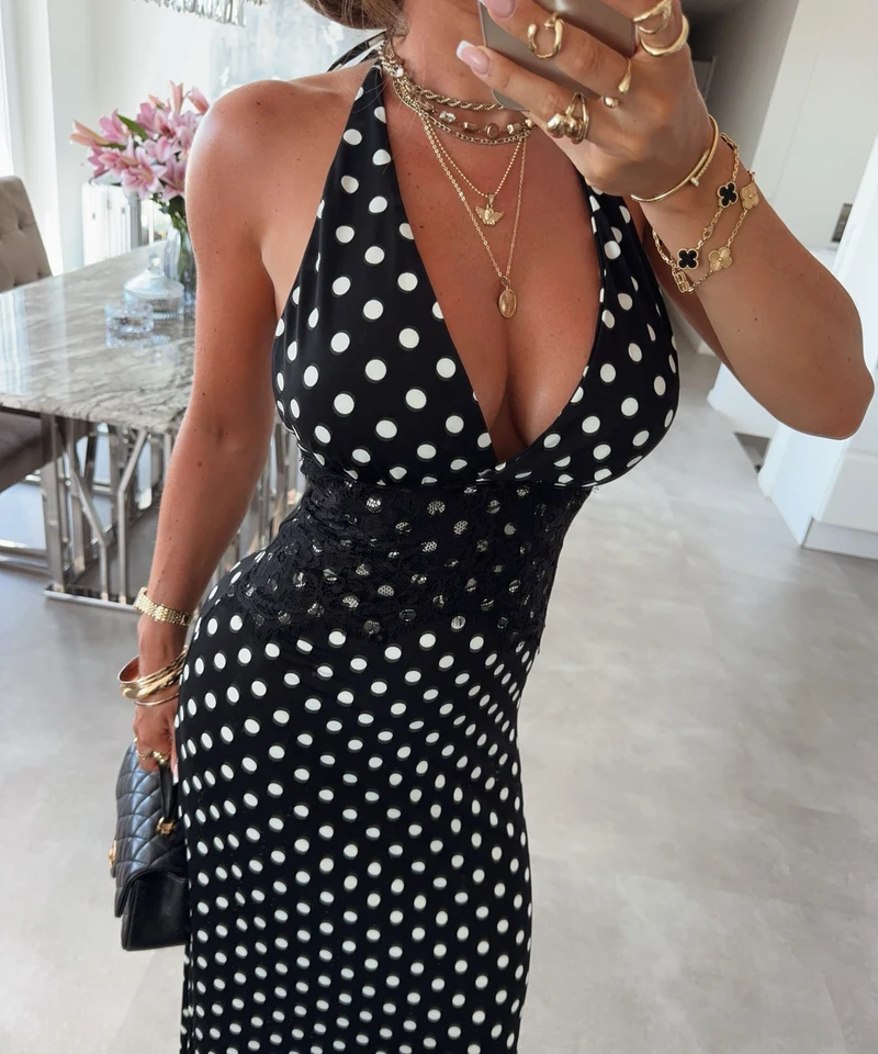 Maxi Kleid Gabriela Punkte Schwarz