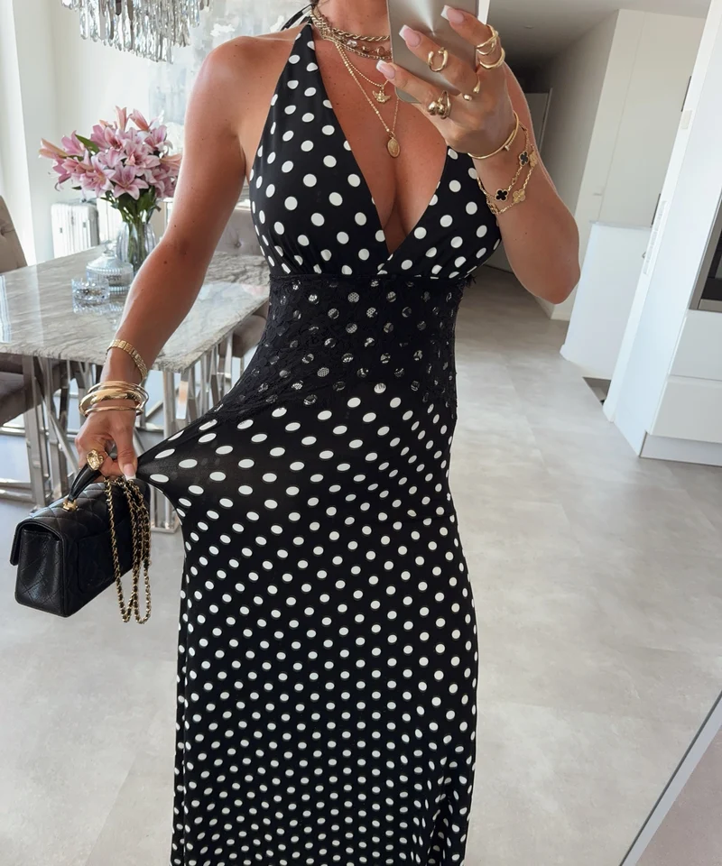 Maxi Kleid Gabriela Punkte Schwarz