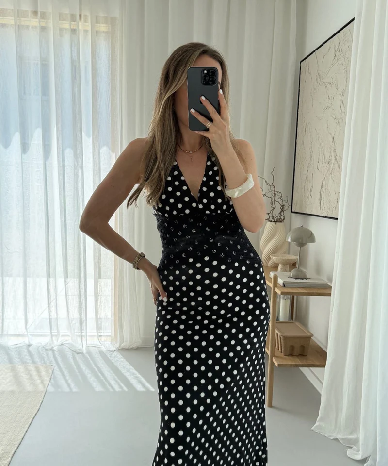 Maxi Kleid Gabriela Punkte Schwarz