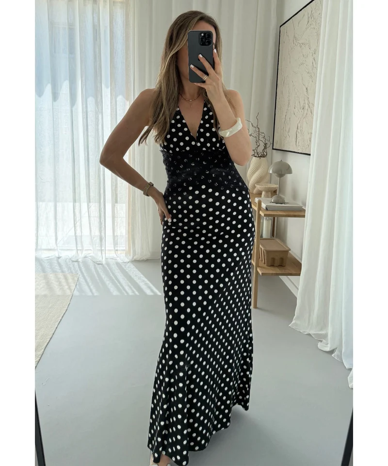 Maxi Kleid Gabriela Punkte Schwarz