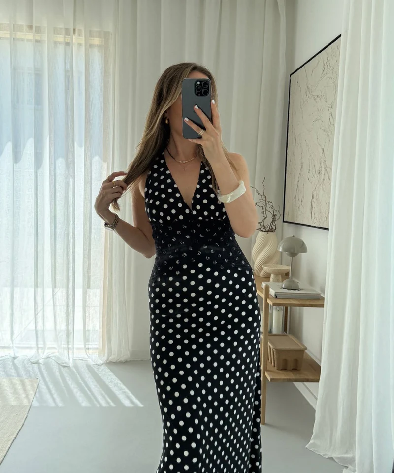 Maxi Kleid Gabriela Punkte Schwarz