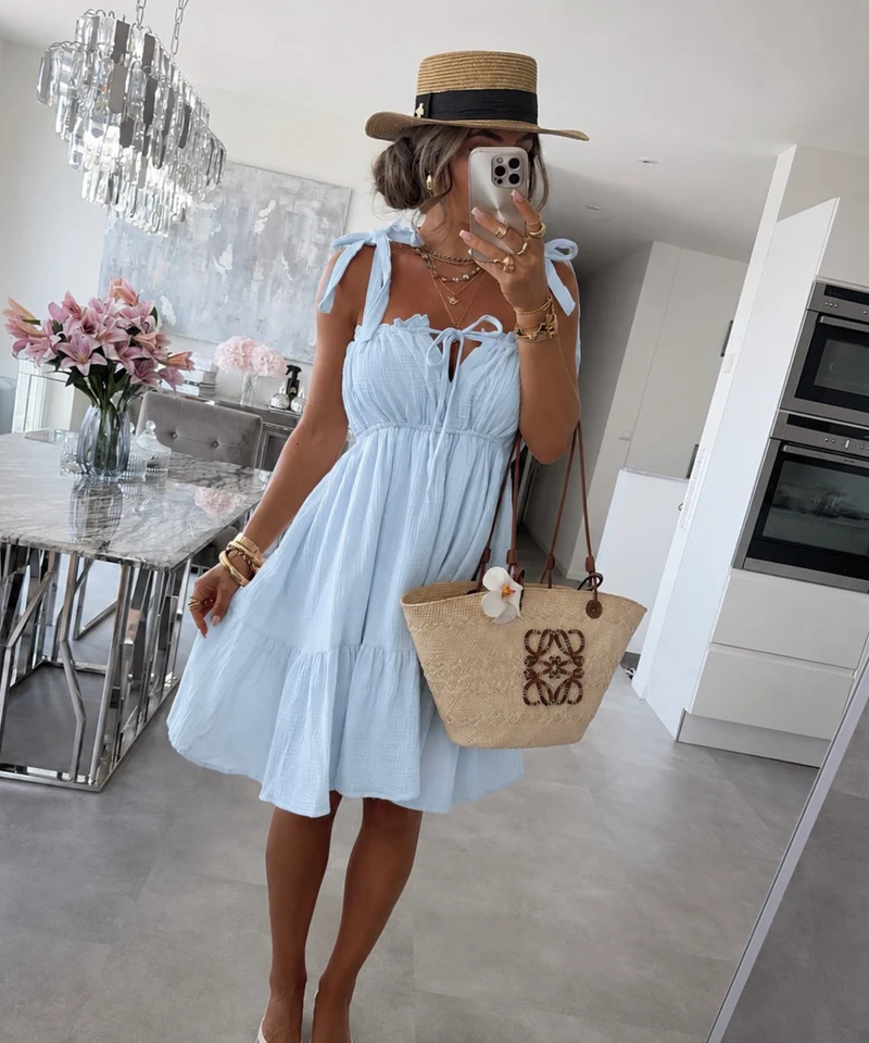 Musselin Kleid Taika Hellblau Mini