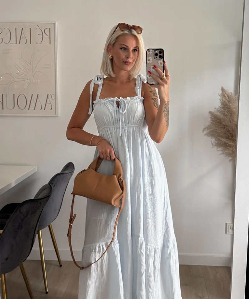 Musselin Maxi Kleid Taika Hellblau