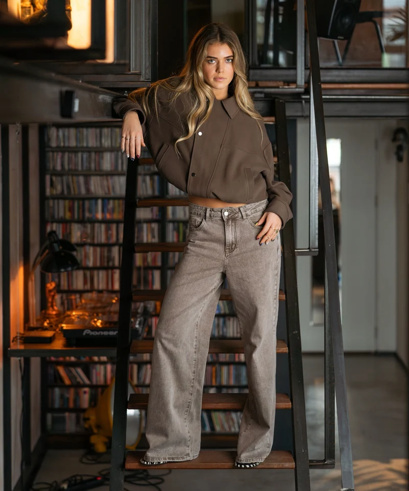 Stretch Wide Leg Jeans Harbi Taupe