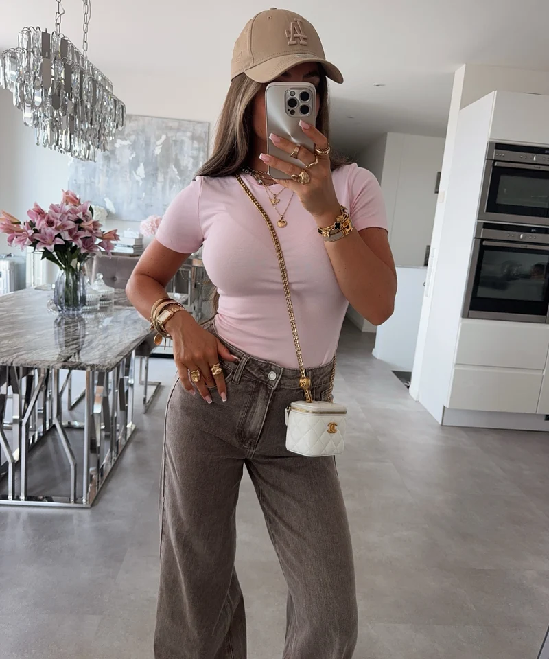 Stretch Wide Leg Jeans Harbi Taupe