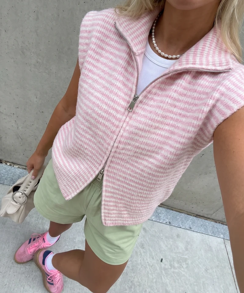 Kurzarm Strickjacke Vania Streifen Rosa