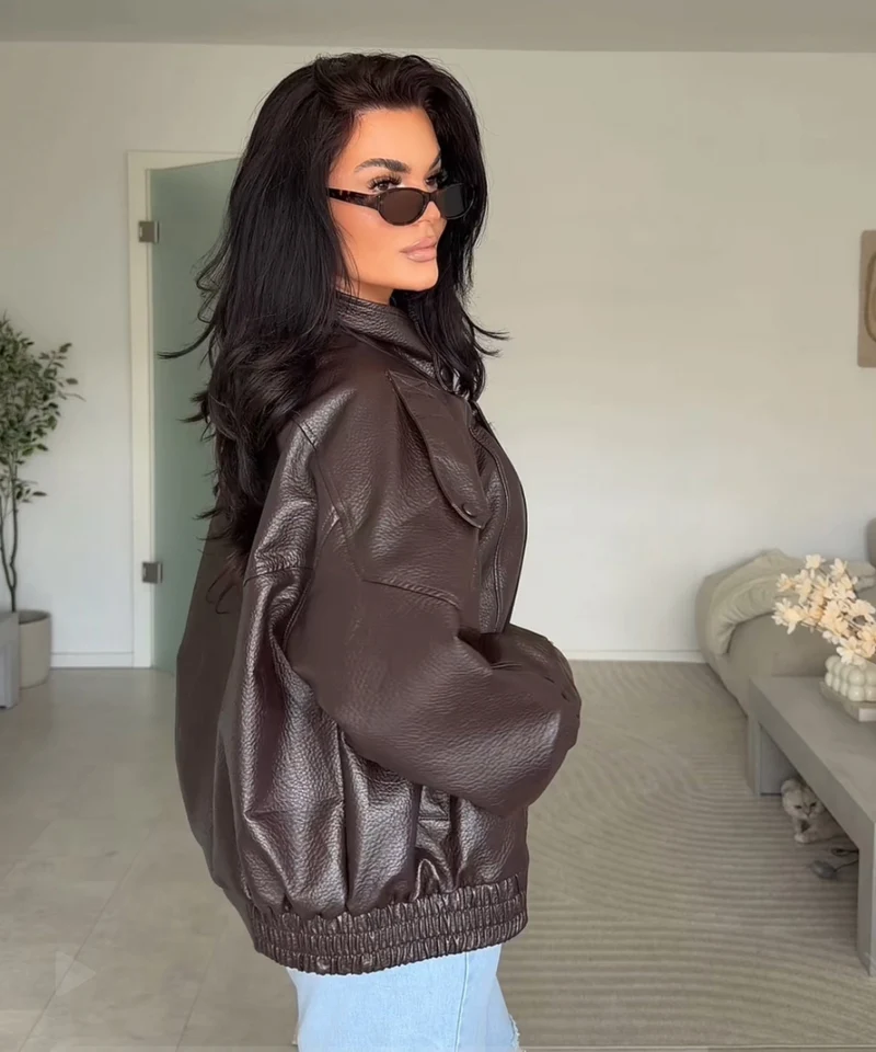 Kunstleder Jacke Rina Dunkelbraun