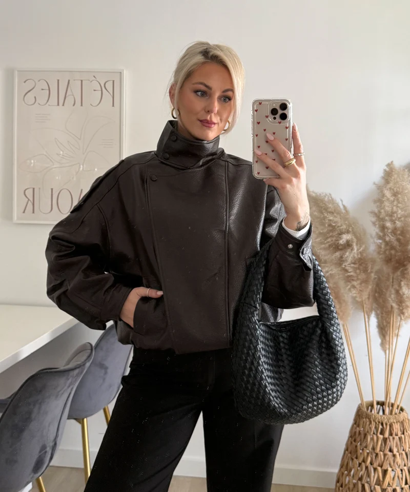 Kunstleder Jacke Rina Dunkelbraun