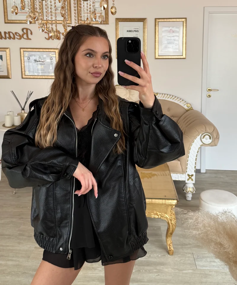 Kunstleder Jacke Rina Schwarz