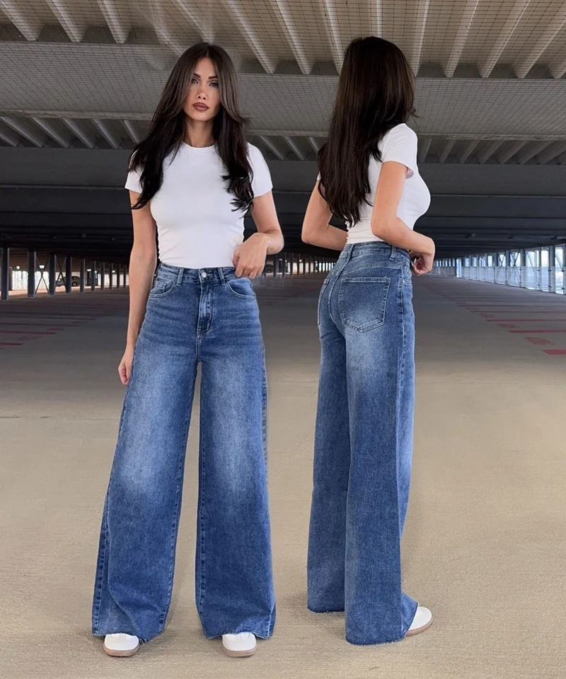 Stretch Wide Leg Jeans Lillia Blau