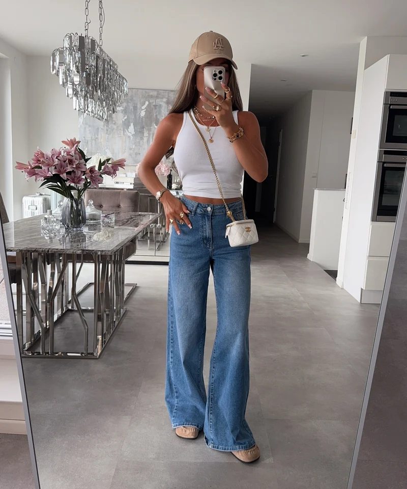 Stretch Extra Wide Leg Jeans Summer Blau