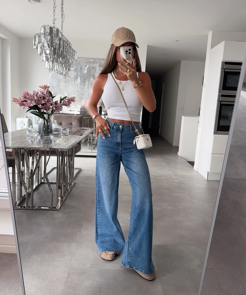 Stretch Extra Wide Leg Jeans Summer Blau