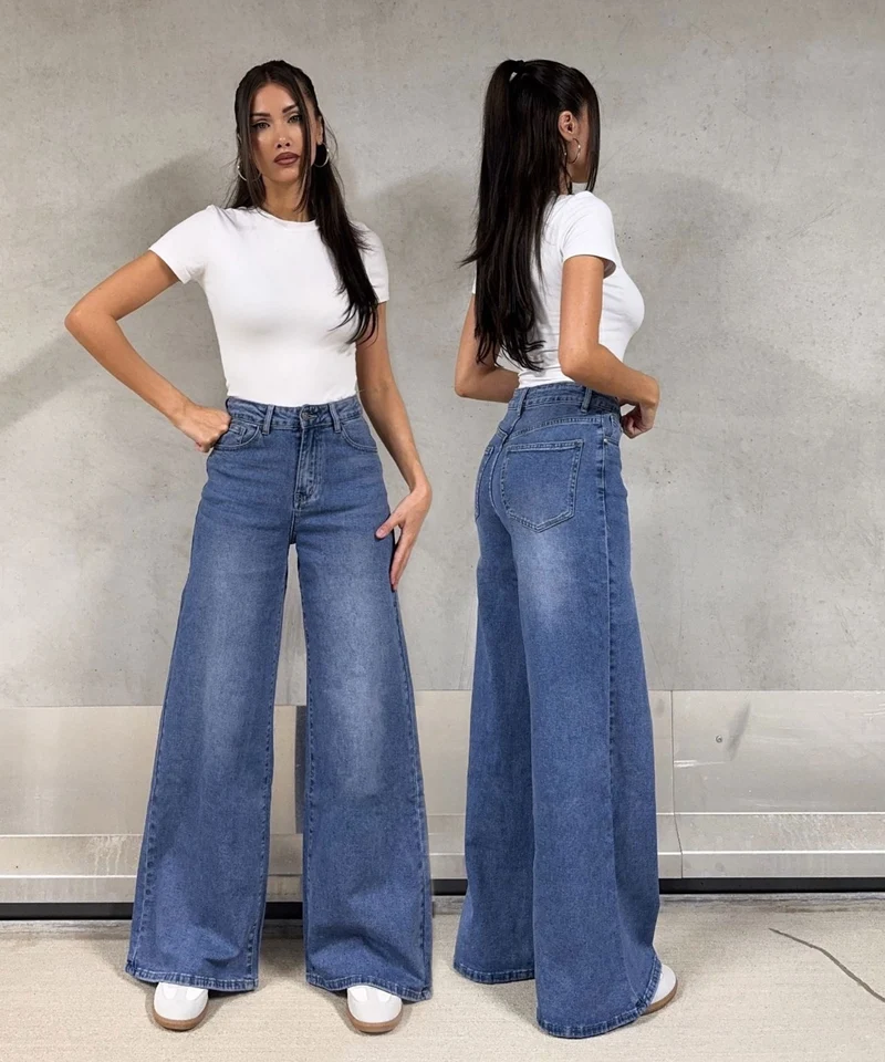Stretch Extra Wide Leg Jeans Summer Blau