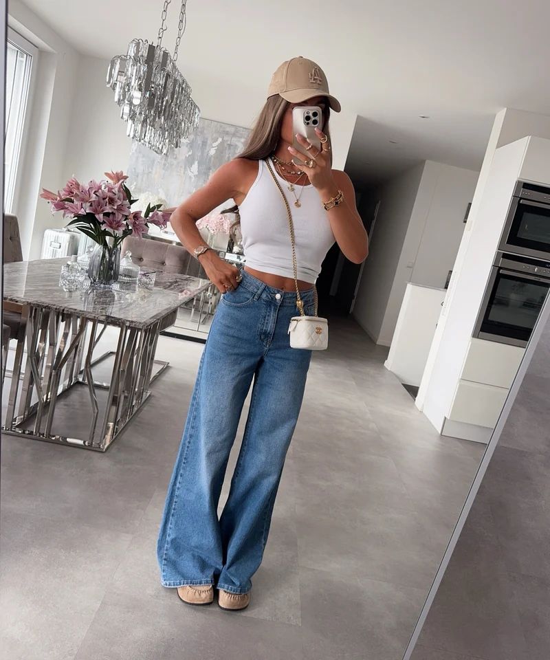 Stretch Extra Wide Leg Jeans Summer Blau