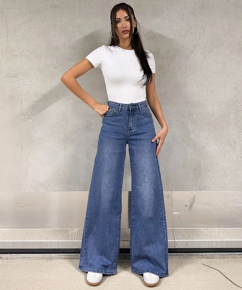 Stretch Extra Wide Leg Jeans Summer Blau