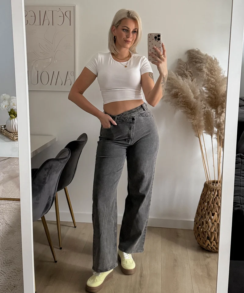 Stretch Straight Leg Jeans Galia Grau