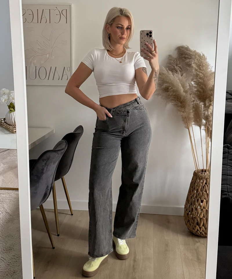 Stretch Straight Leg Jeans Galia Grau