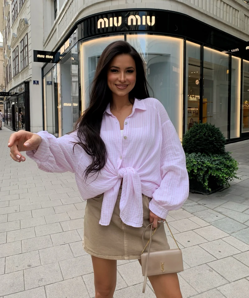 Musselin Bluse Laya Streifen Rosa