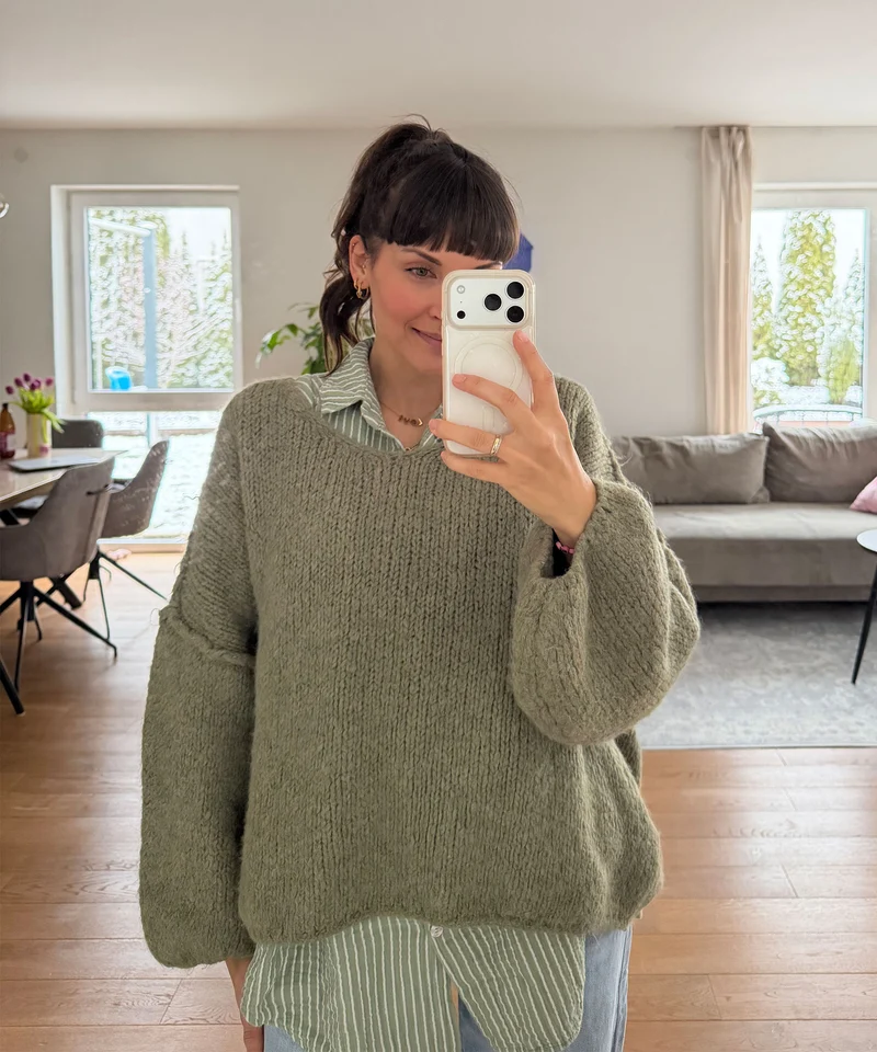 Musselin Bluse Felixa Streifen Khaki