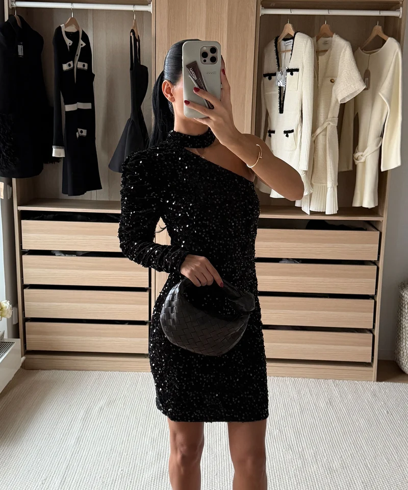 Pailletten Kleid Taliya Schwarz