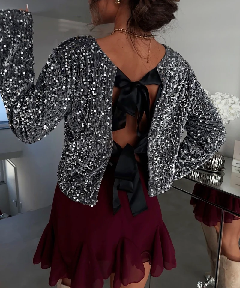 Pailletten Oberteil Kristy Grau