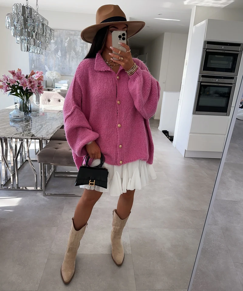 Oversize Strickjacke Jalsien Fuchsia Pink