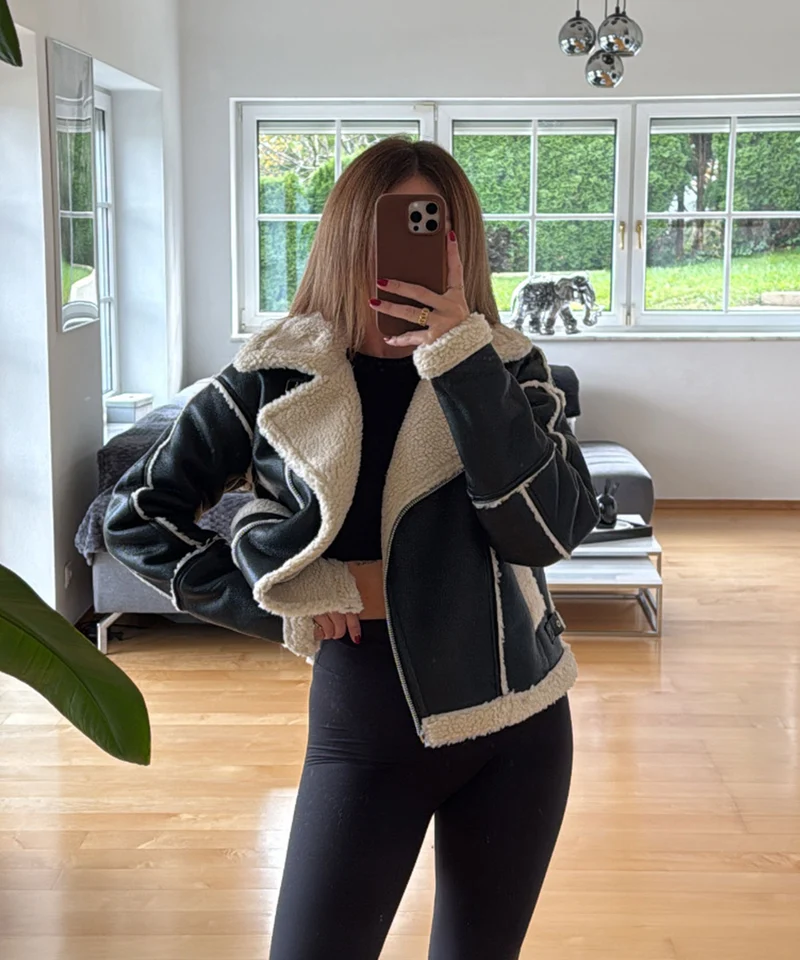 Teddy Bikerjacke Sarea Schwarz
