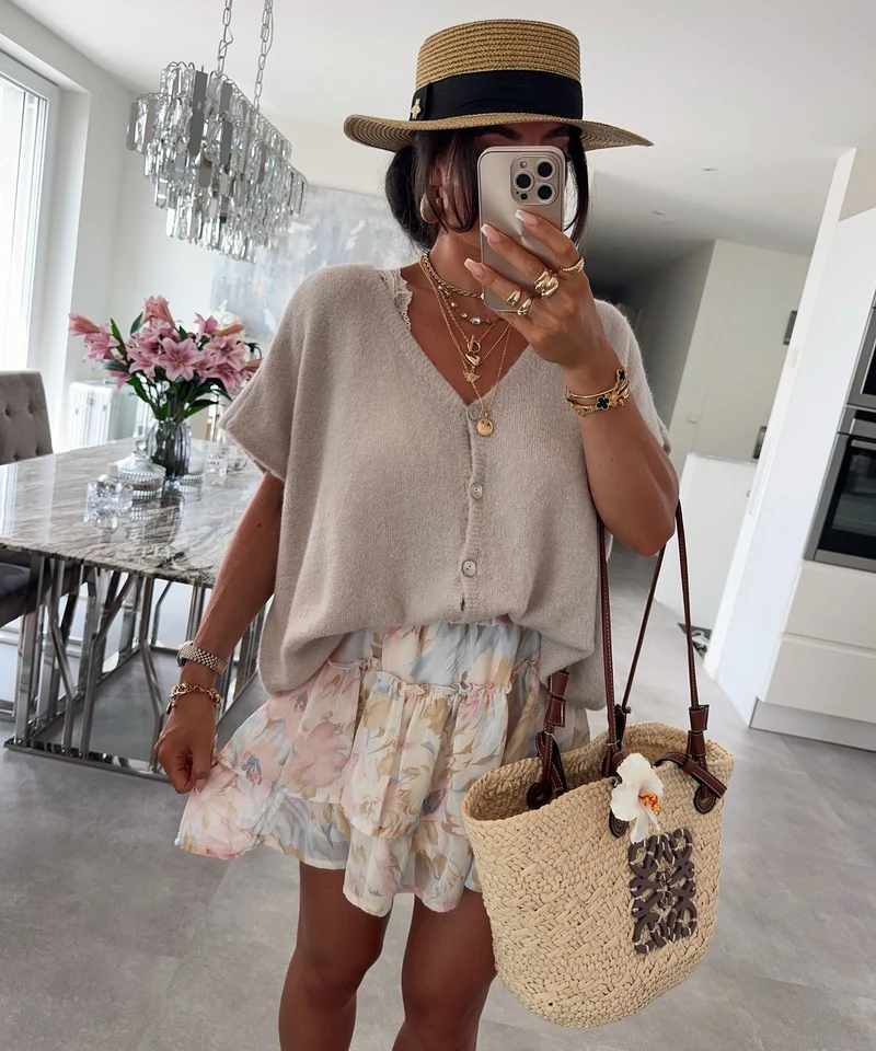 Kurzarm Cardigan Liz Beige