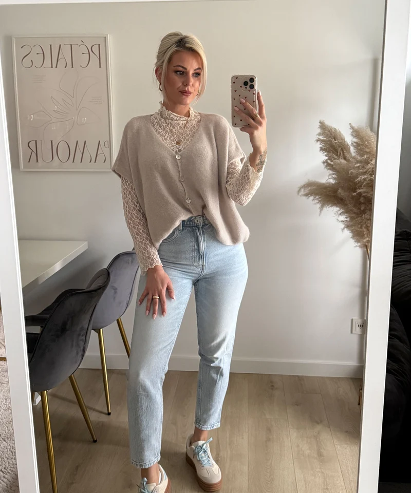 Kurzarm Cardigan Liz Beige