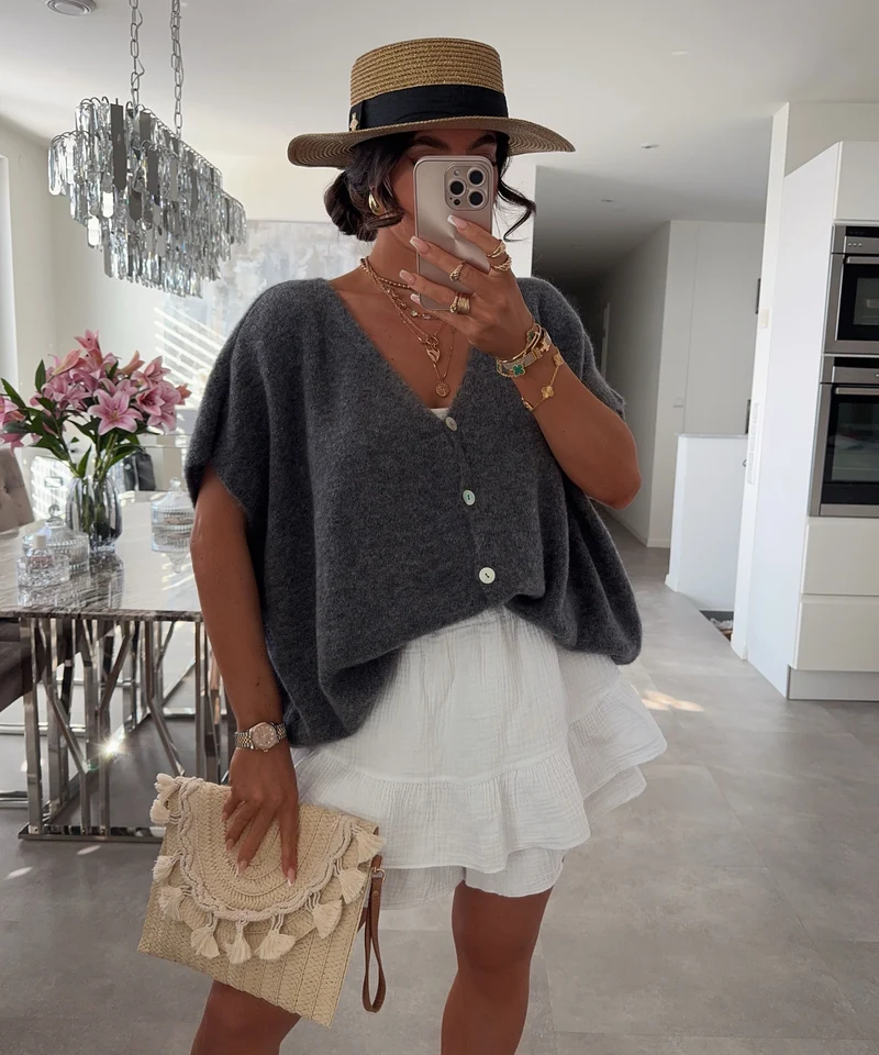 Kurzarm Cardigan Liz Dunkelgrau