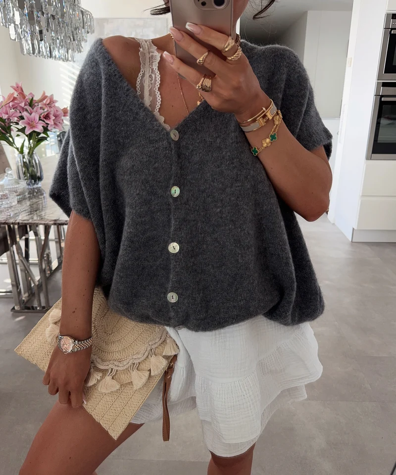 Kurzarm Cardigan Liz Dunkelgrau