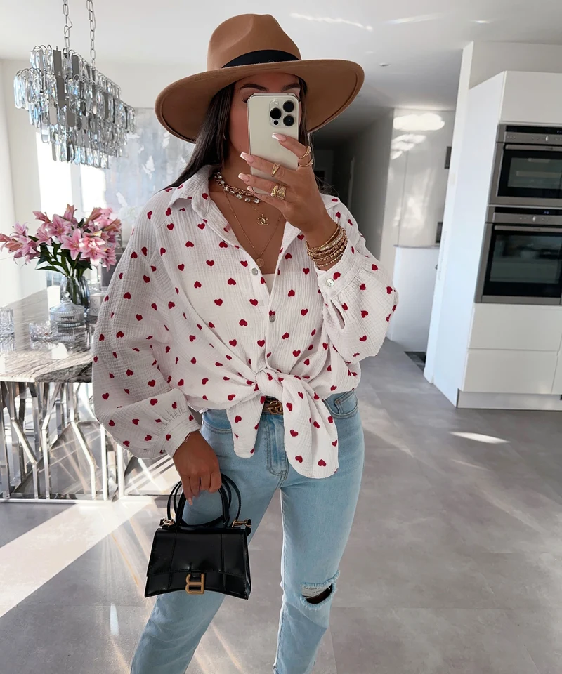 Musselin Bluse Tia Herz Rot