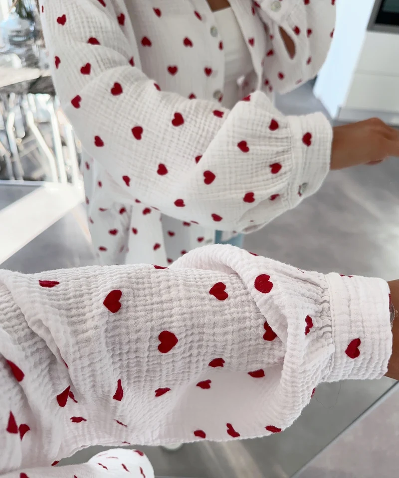 Musselin Bluse Tia Herz Rot