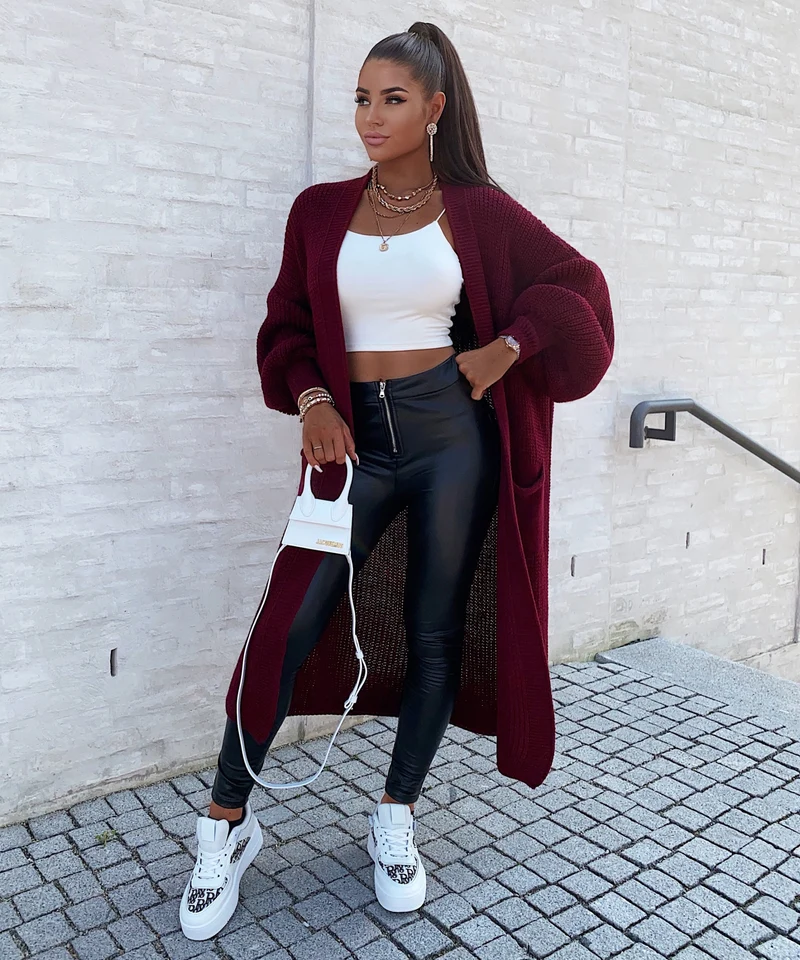 Cardigan Leilani lang Weinrot