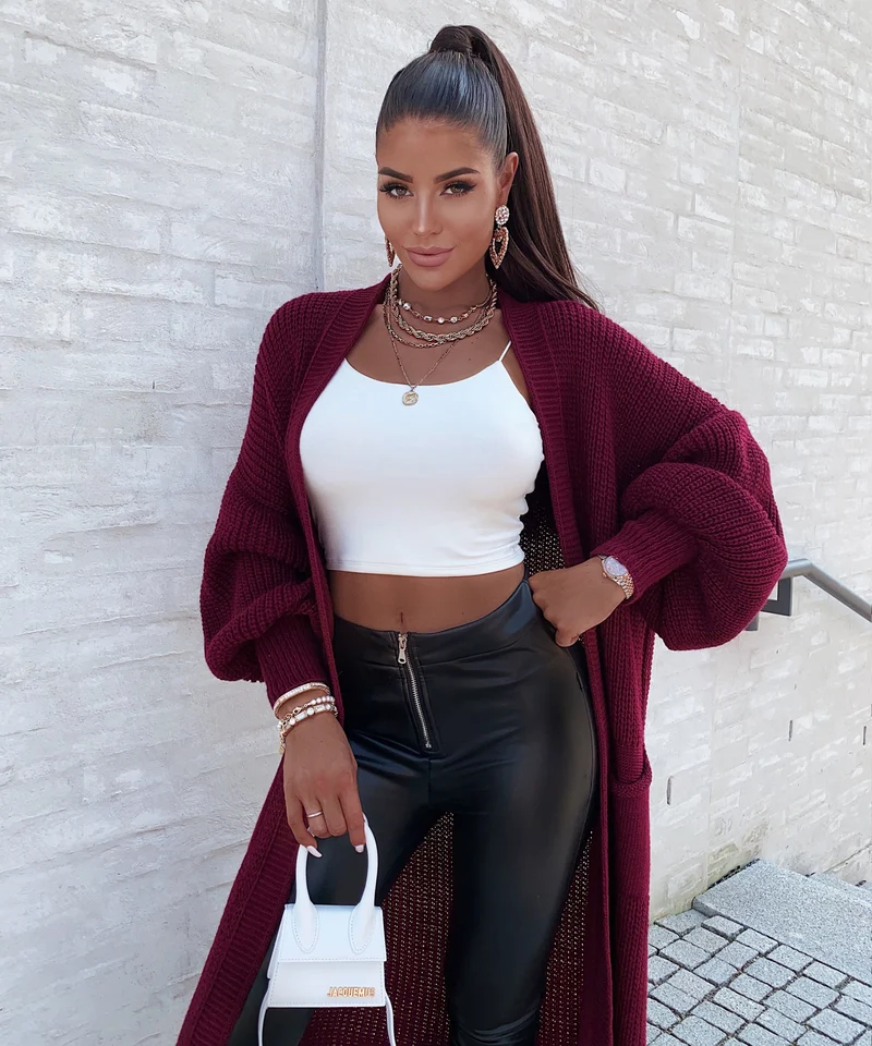 Cardigan Leilani lang Weinrot