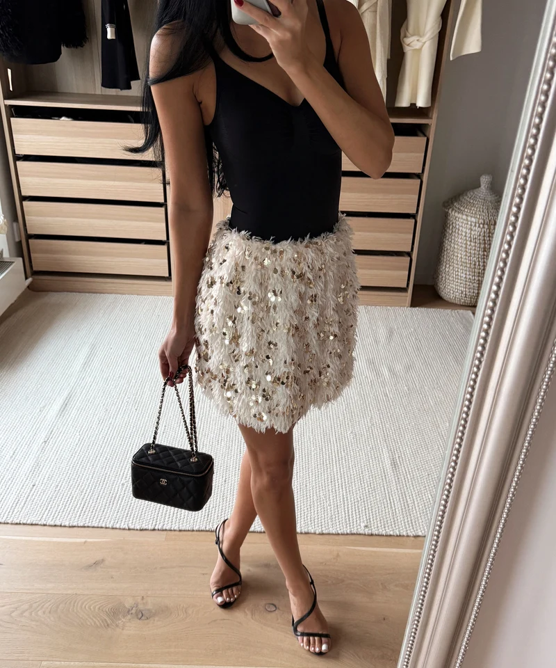 Federlook Rock Cia mit Pailletten Beige