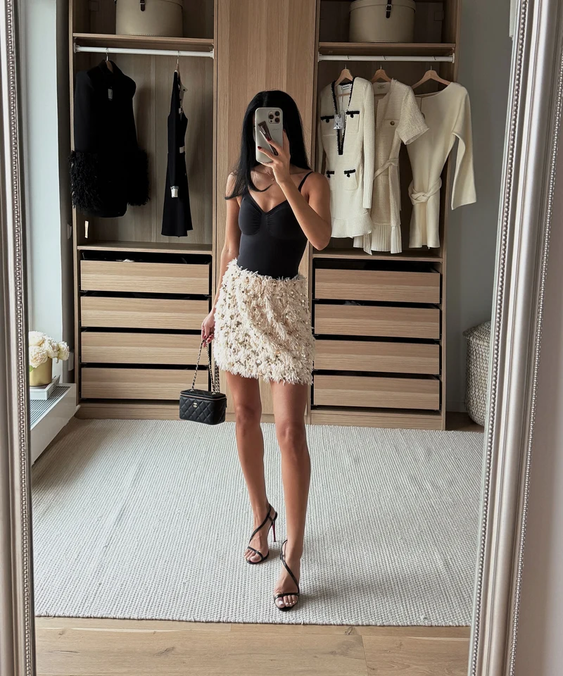 Federlook Rock Cia mit Pailletten Beige