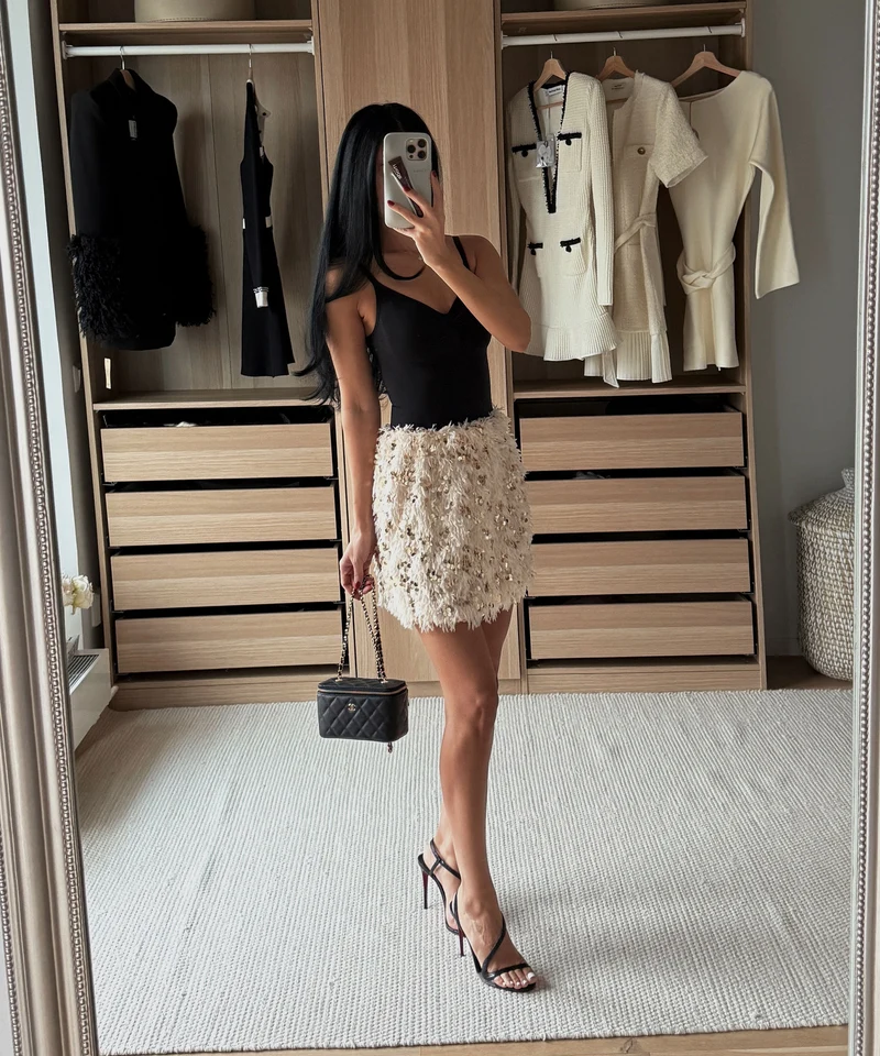 Federlook Rock Cia mit Pailletten Beige