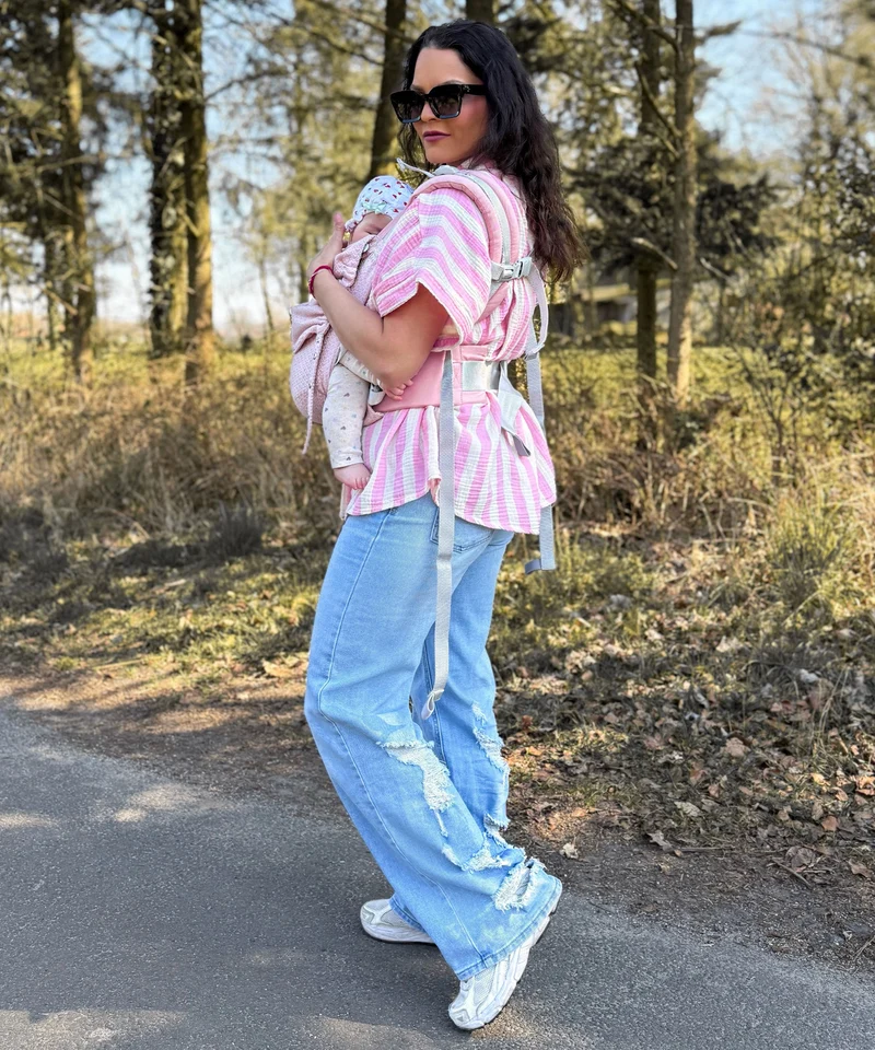 Oversize Musselin Kurzarmhemd Mala Streifen Hellpink