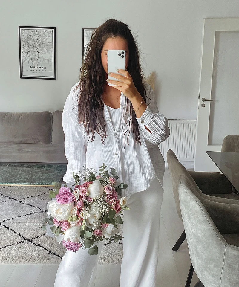 Oversize Musselin Bluse Freya Weiß Kurz