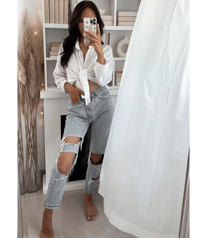 Oversize Musselin Bluse Freya Weiß Kurz